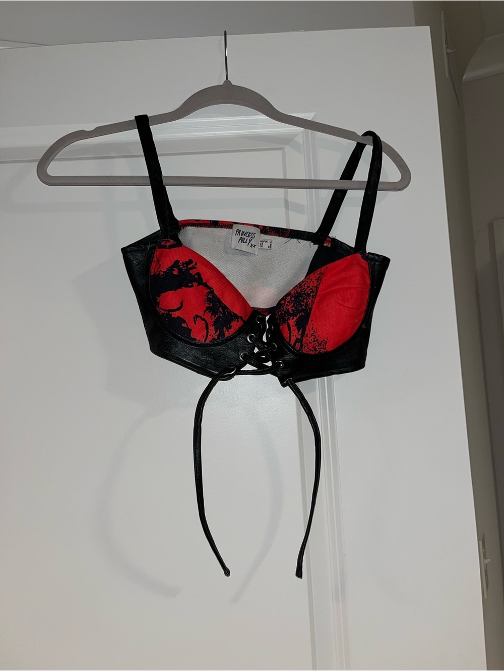 Princess Polly Red and Black Lace-Up Bustier Crop Top - Women and